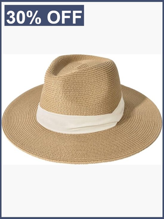 Wide Brim Straw Panama Fedora Hat UPF 80 Sun Protection Adjustable main image 5